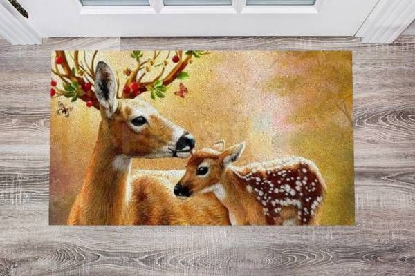 Beautiful Flower Deer Family Floor Sticker