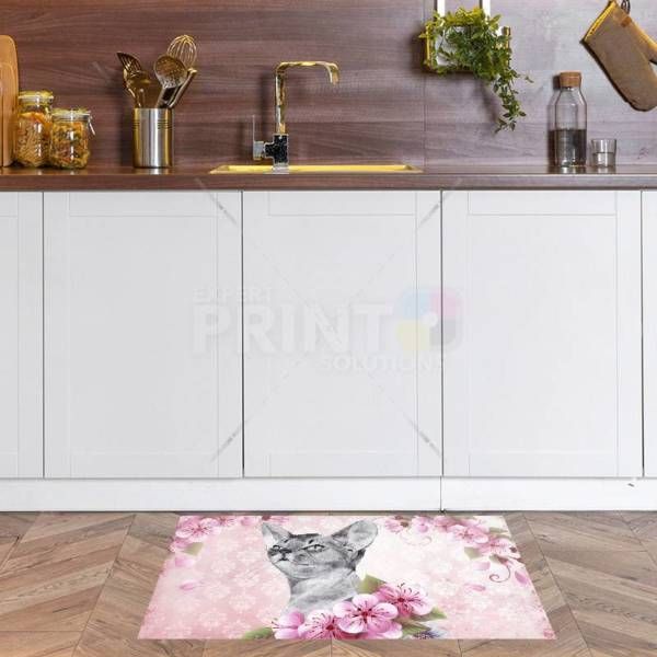 Pretty Sphynx Cat and Flowers Floor Sticker