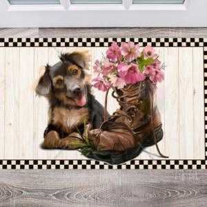 Cute Puppy and Flower Boot Floor Sticker