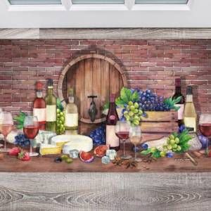 Rustic Winery with Wine Bottles, Fruit and Cheese Floor Sticker
