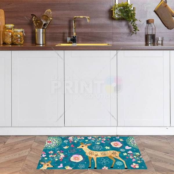 Bohemian Folk Art Ethnic Deer and Flowers Design Floor Sticker