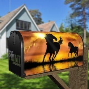 Silhouette of Sunset Horses Decorative Curbside Farm Mailbox Cover