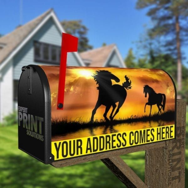 Silhouette of Sunset Horses Decorative Curbside Farm Mailbox Cover