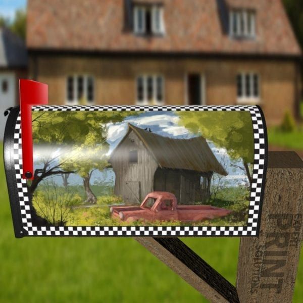 Old Farm and a Red Truck Decorative Curbside Farm Mailbox Cover