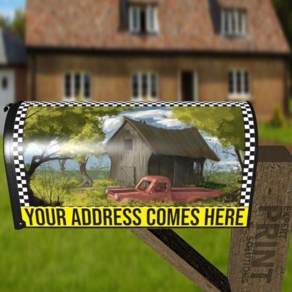 Old Farm and a Red Truck Decorative Curbside Farm Mailbox Cover