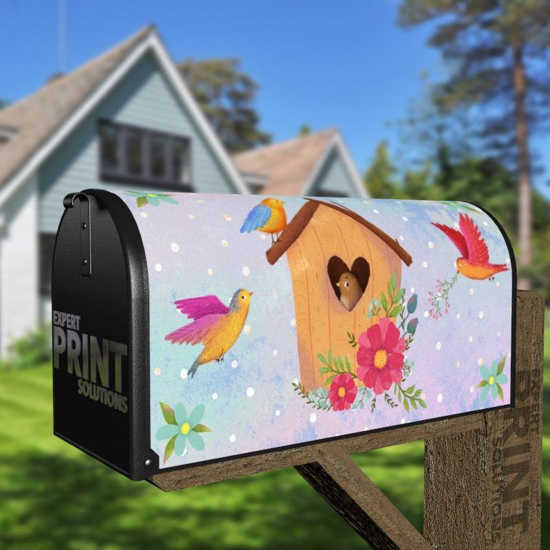 Birds Birdhouse and Flowers - Home Sweet Home Decorative Curbside Farm Mailbox Cover