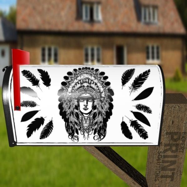 Native Girl in Headdress Decorative Curbside Farm Mailbox Cover