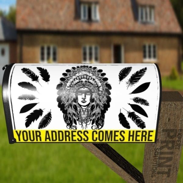 Native Girl in Headdress Decorative Curbside Farm Mailbox Cover