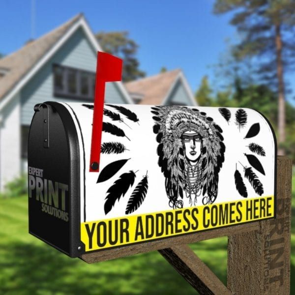 Native Girl in Headdress Decorative Curbside Farm Mailbox Cover