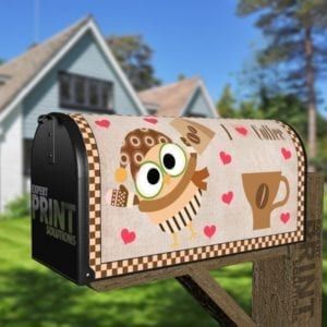 Coffee Lover Owl #10 - I Heart Coffee Decorative Curbside Farm Mailbox Cover