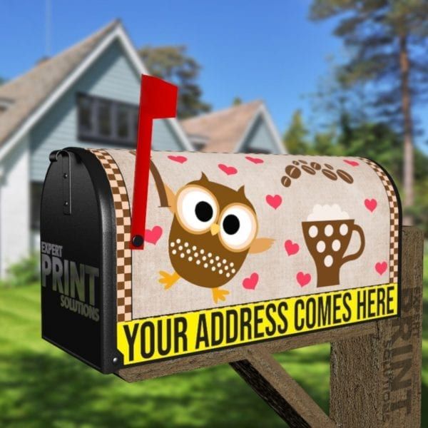 Coffee Lover Owl #5 - I Heart Coffee Decorative Curbside Farm Mailbox Cover