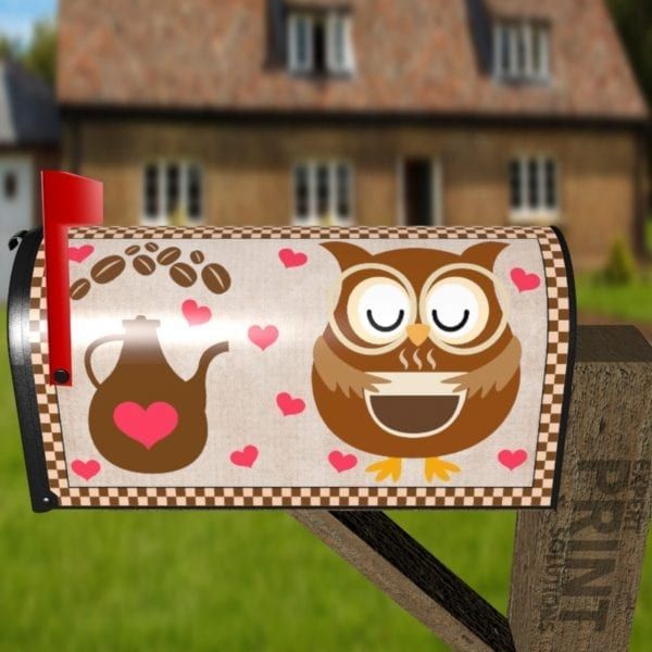 Coffee Lover Owl #4 Decorative Curbside Farm Mailbox Cover