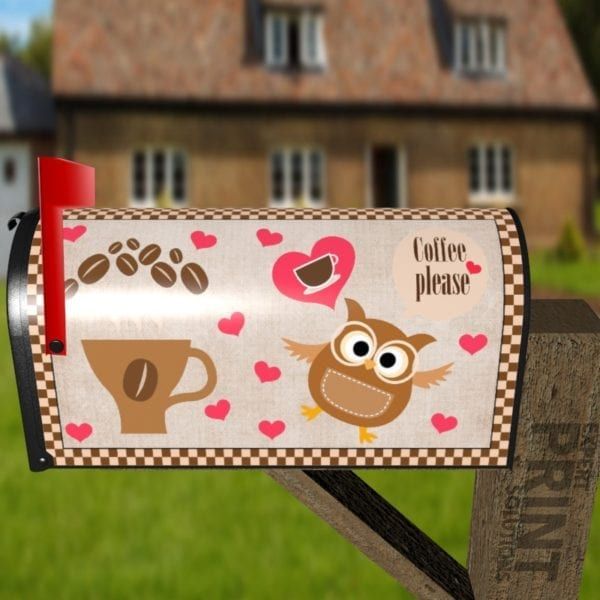 Coffee Lover Owl #3 - Coffee Please Decorative Curbside Farm Mailbox Cover