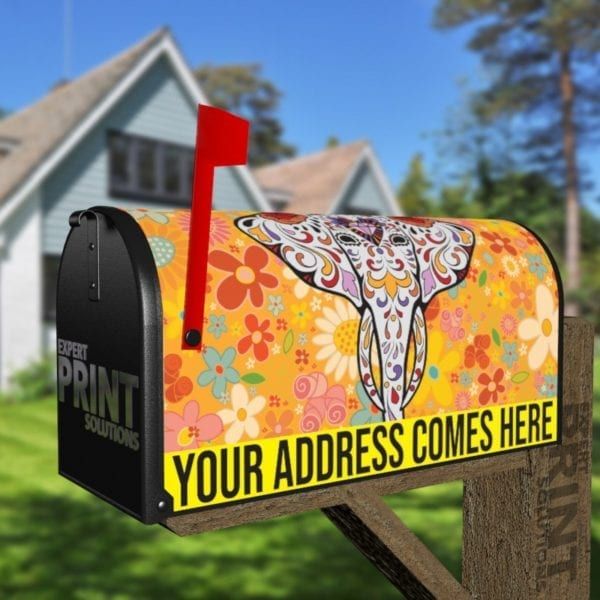 Sugar Skull Elephant Decorative Curbside Farm Mailbox Cover