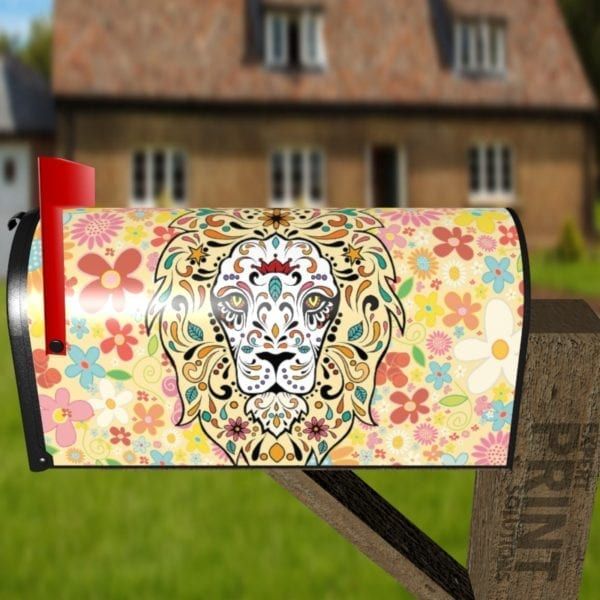 Sugar Skull Lion Decorative Curbside Farm Mailbox Cover