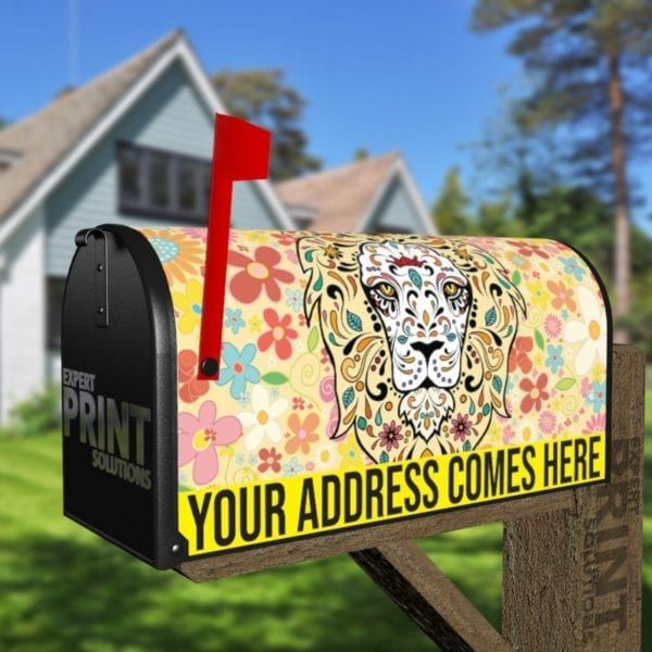 Sugar Skull Lion Decorative Curbside Farm Mailbox Cover