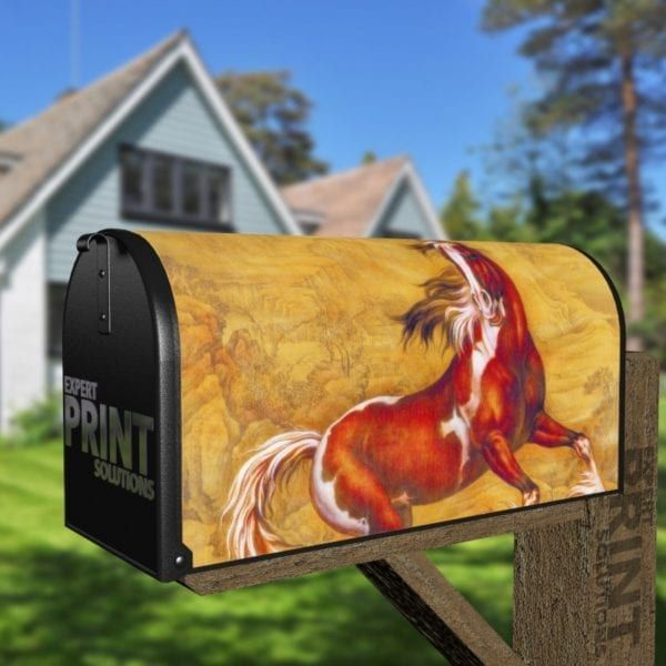 Brown and White Stallion Decorative Curbside Farm Mailbox Cover