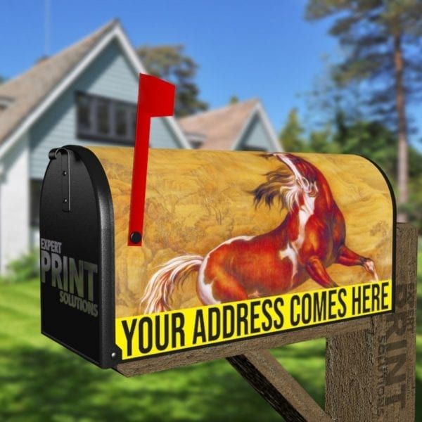 Brown and White Stallion Decorative Curbside Farm Mailbox Cover