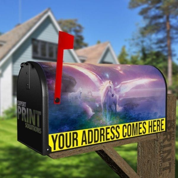 White Pegasus and Doves Decorative Curbside Farm Mailbox Cover