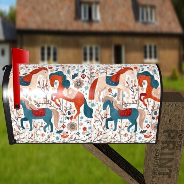 Bohemian Folk Art Horse Decorative Curbside Farm Mailbox Cover