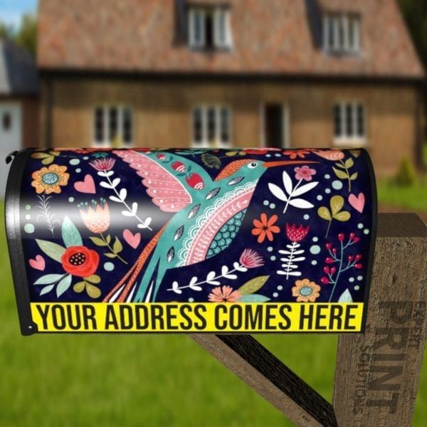 Bohemian Folk Art Hummingbird and Flowers Decorative Curbside Farm Mailbox Cover