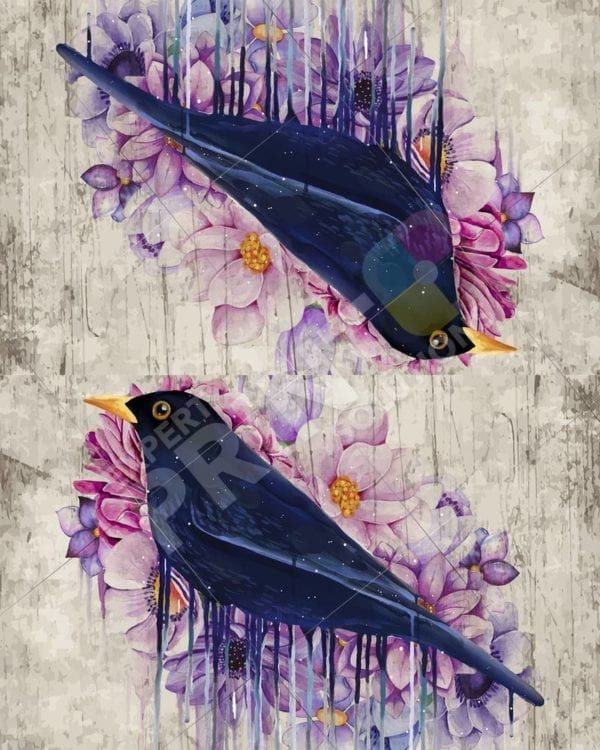 Blackbird and Flowers Decorative Curbside Farm Mailbox Cover