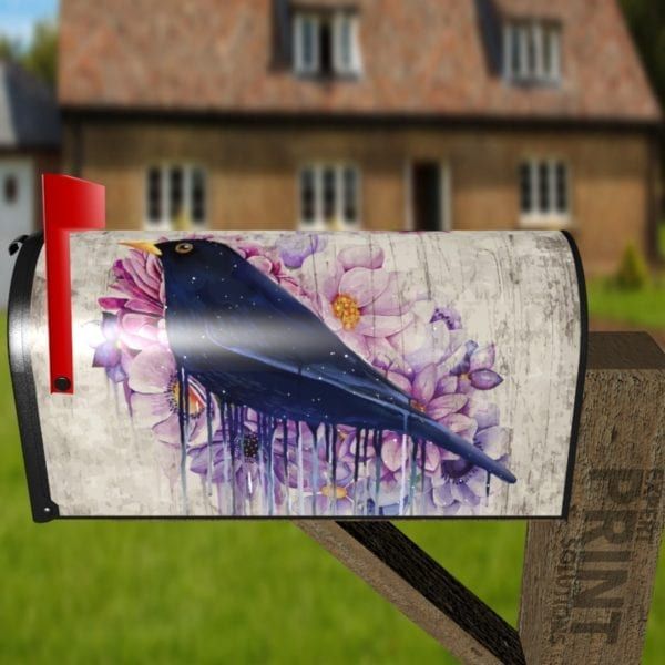 Blackbird and Flowers Decorative Curbside Farm Mailbox Cover