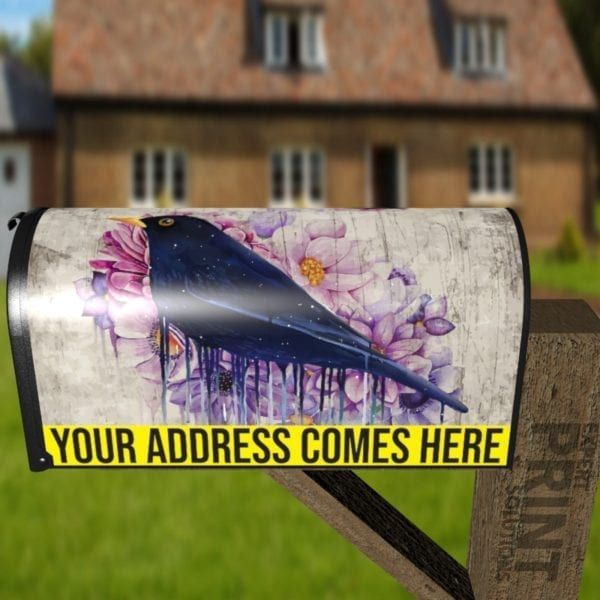 Blackbird and Flowers Decorative Curbside Farm Mailbox Cover