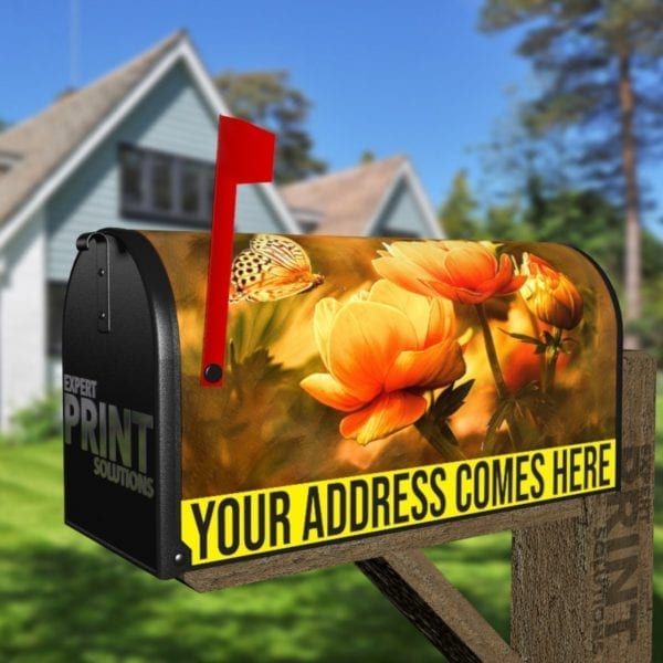 Yellow Butterfly and Flowers Decorative Curbside Farm Mailbox Cover