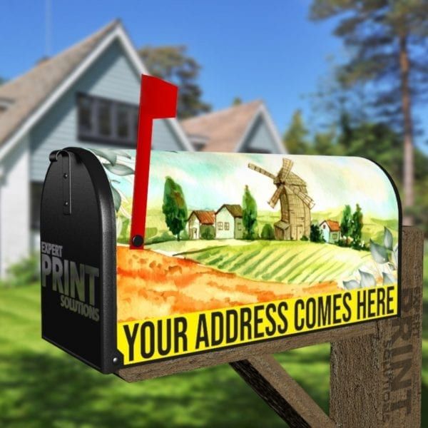 Farmhouses and Windmill Decorative Curbside Farm Mailbox Cover