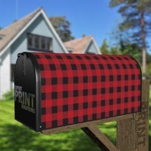 Farmhouse Buffalo Plaid Pattern - Black and Red Decorative Curbside Farm Mailbox Cover