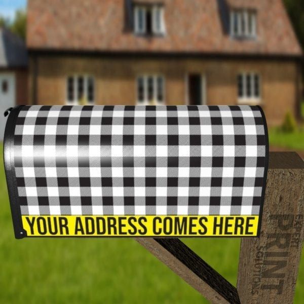 Farmhouse Buffalo Plaid Pattern - Black and White Decorative Curbside Farm Mailbox Cover