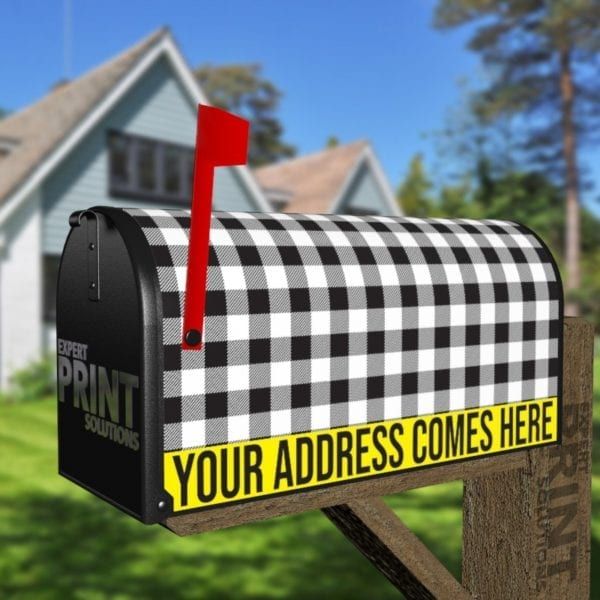 Farmhouse Buffalo Plaid Pattern - Black and White Decorative Curbside Farm Mailbox Cover