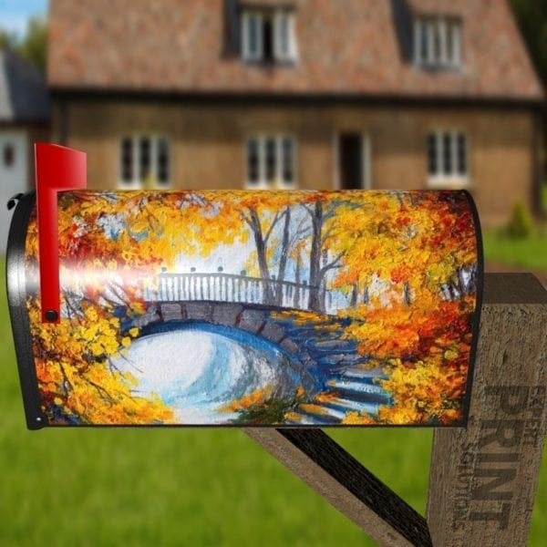 Autumn Bridge Decorative Curbside Farm Mailbox Cover