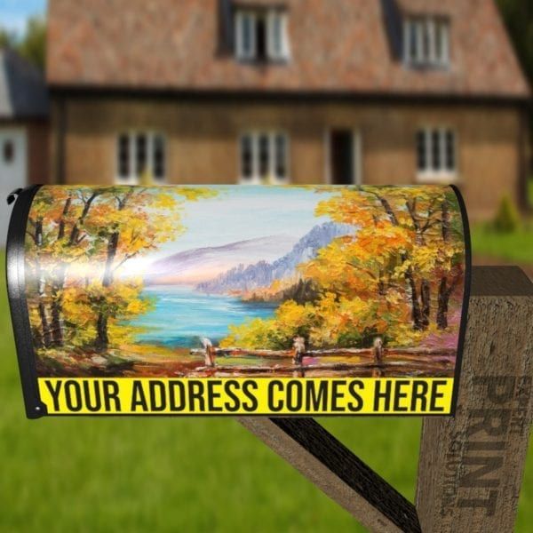 Colorful Autumn Forest and Mountain Lake Decorative Curbside Farm Mailbox Cover