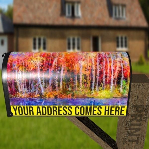 Colorful Autumn Trees at the Lake Decorative Curbside Farm Mailbox Cover