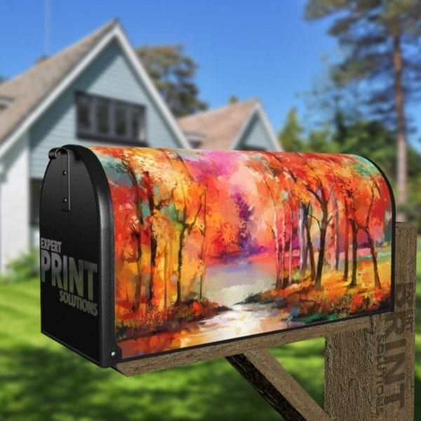 Colorful Autumn Trees at the little Lake Decorative Curbside Farm Mailbox Cover
