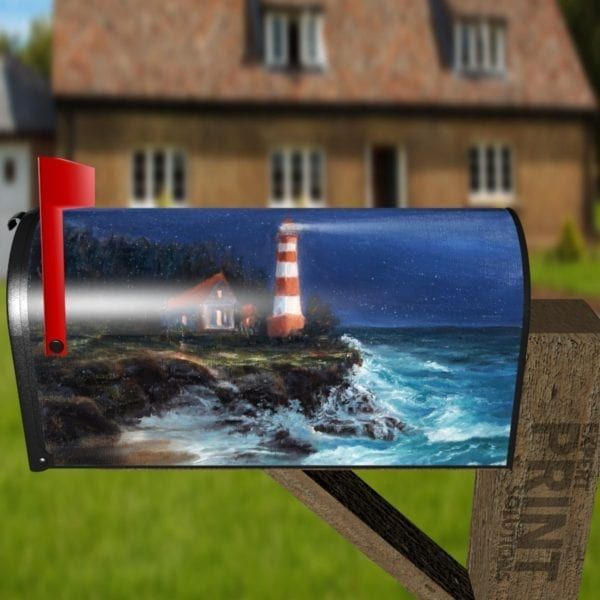 Lighthouse in a Stormy Night Decorative Curbside Farm Mailbox Cover