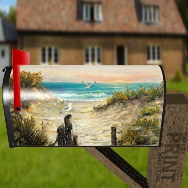 Summertime at the Beach with Seagulls Decorative Curbside Farm Mailbox Cover