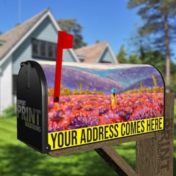 Girl in a Lavender Field Decorative Curbside Farm Mailbox Cover