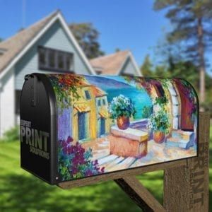 Beautiful Mediterranean Village Decorative Curbside Farm Mailbox Cover