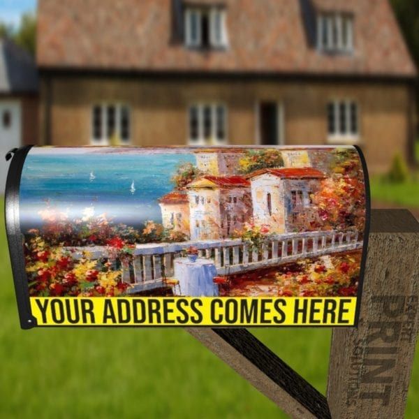 Terrace in Harbor View, Greece Decorative Curbside Farm Mailbox Cover