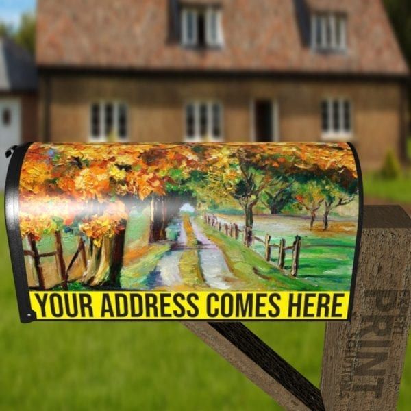 Country Road with Maple Trees Decorative Curbside Farm Mailbox Cover