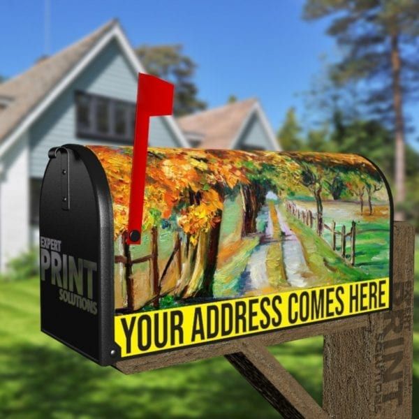 Country Road with Maple Trees Decorative Curbside Farm Mailbox Cover