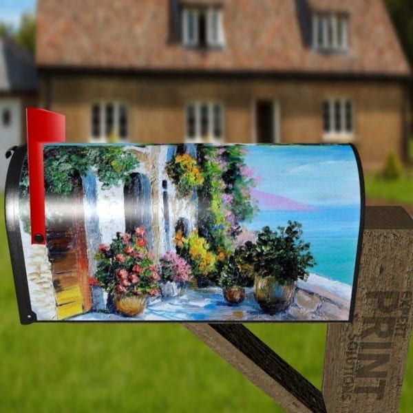 Mediterranean Cottage Near the Sea #2 Decorative Curbside Farm Mailbox Cover