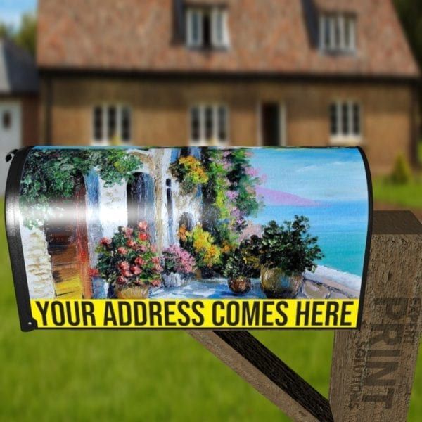 Mediterranean Cottage Near the Sea #2 Decorative Curbside Farm Mailbox Cover