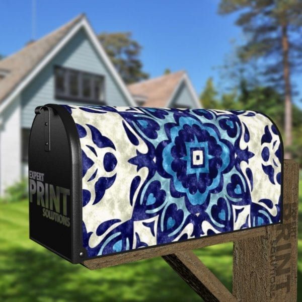 Beautiful Ethnic Native Boho Blue Mandala Design Decorative Curbside Farm Mailbox Cover
