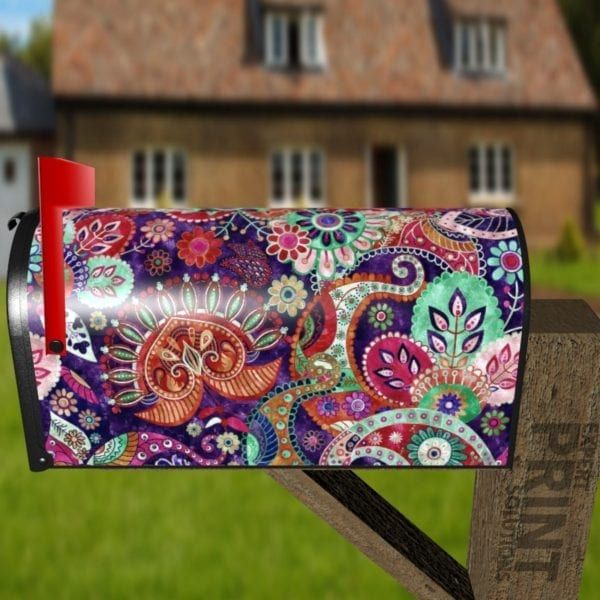 Beautiful Folk Ethnic Native Boho Paisley Design #4 Decorative Curbside Farm Mailbox Cover