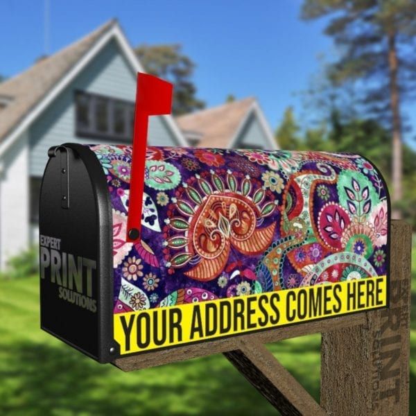 Beautiful Folk Ethnic Native Boho Paisley Design #4 Decorative Curbside Farm Mailbox Cover
