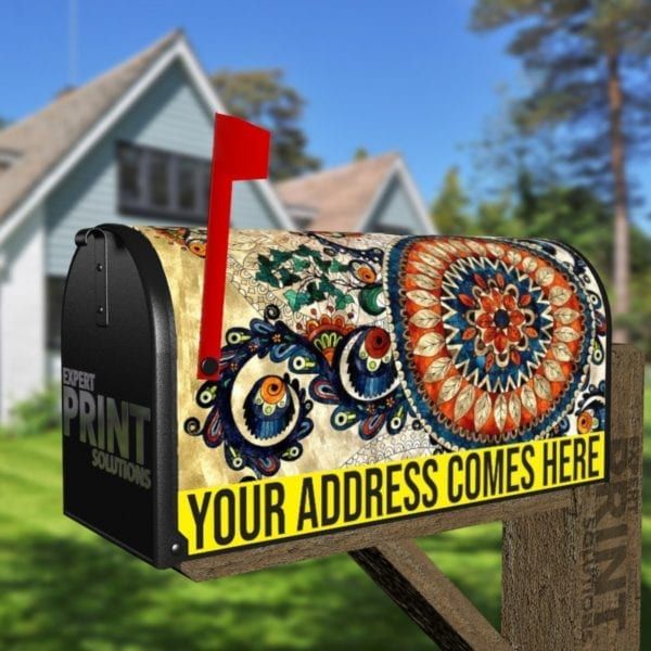 Beautiful Ethnic Native Boho Colorful Mandala Design Decorative Curbside Farm Mailbox Cover